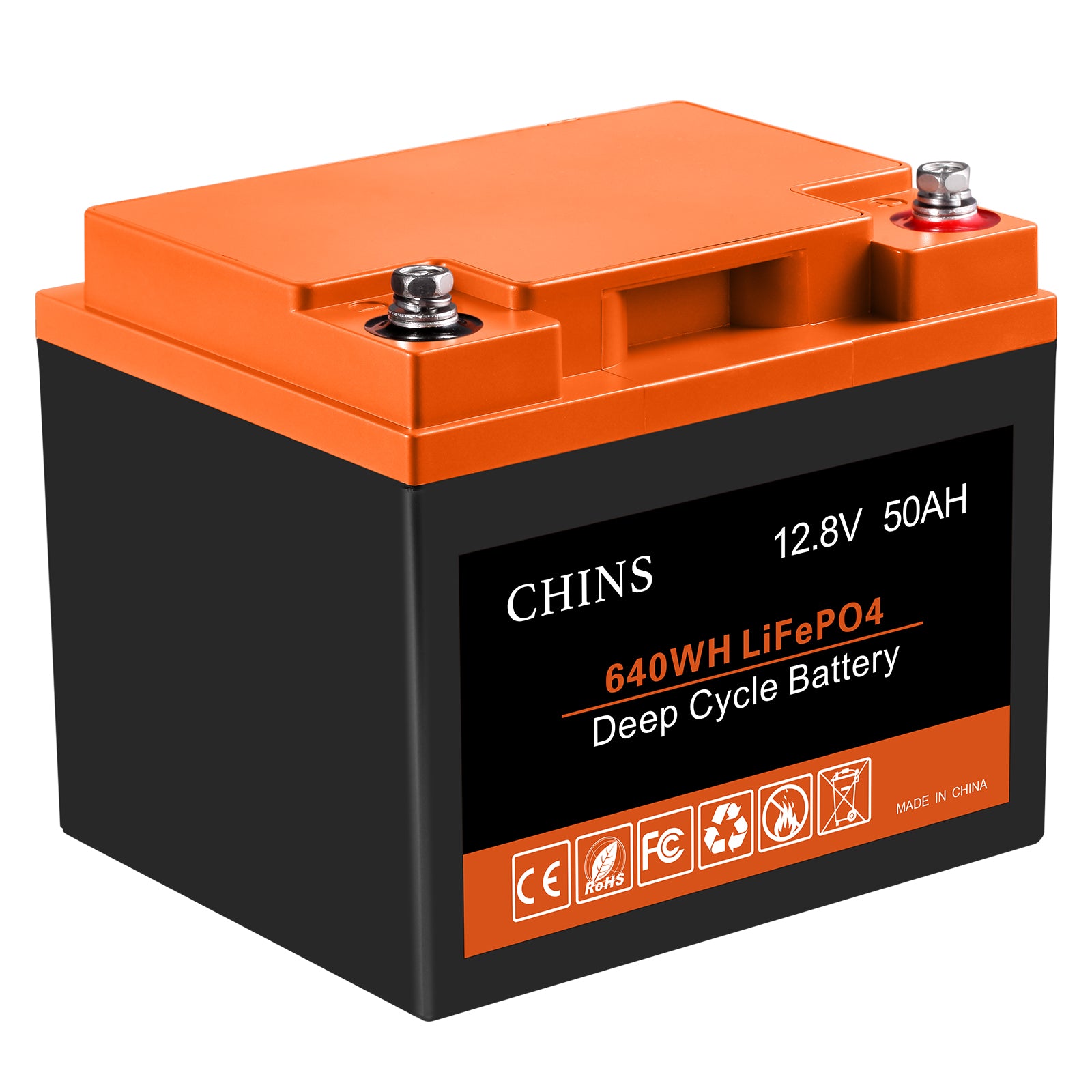 CHINS 12V 50AH LiFePO4 Lithium Battery - Built-in 50A BMS, Perfect