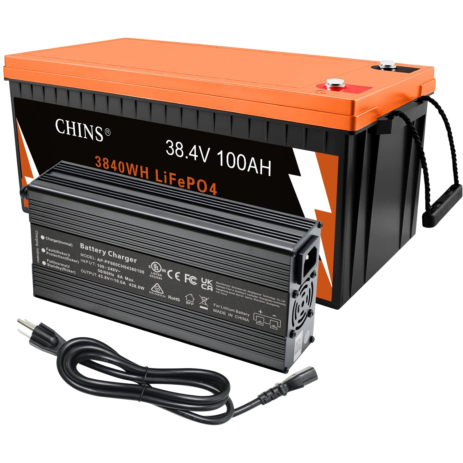 CHINS Bluetooth LiFePO4 Smart 36V 100AH Lithium Battery+ 36V 10A Lithi –  CHINS-Battery
