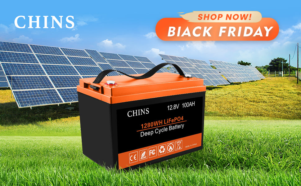 CHINS 5 PCS CHINS LiFePO4 12V 100AH Lithium iron Battery Built-in 100A BMS, Perfect for Replacing Most of Backup Power, Home Energy Storage and Off-Grid etc.