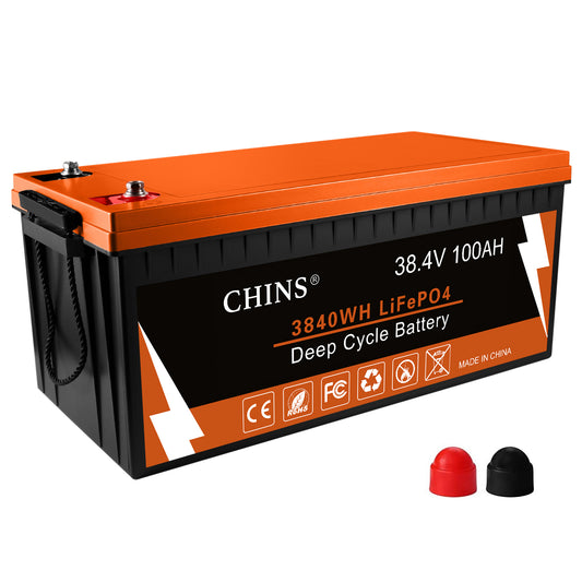 CHINS Bluetooth LiFePO4 Battery 36V 100AH Lithium Battery Perfect for Golf Carts, Boat, Peak Current 500A, Mobile Phone APP Monitors Battery