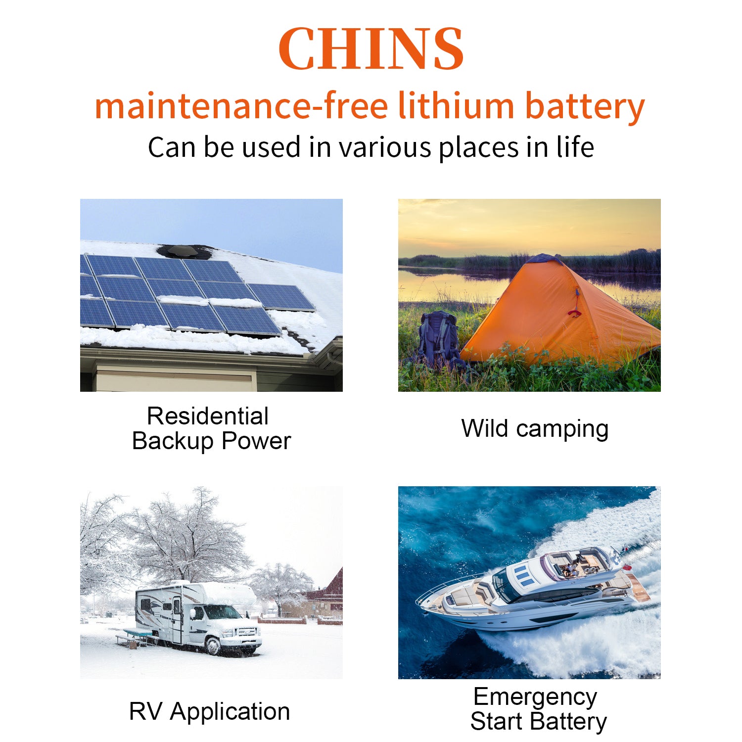 CHINS 100AH Smart 12.8V LiFePO4 Lithium Bluetooth Self-Heating