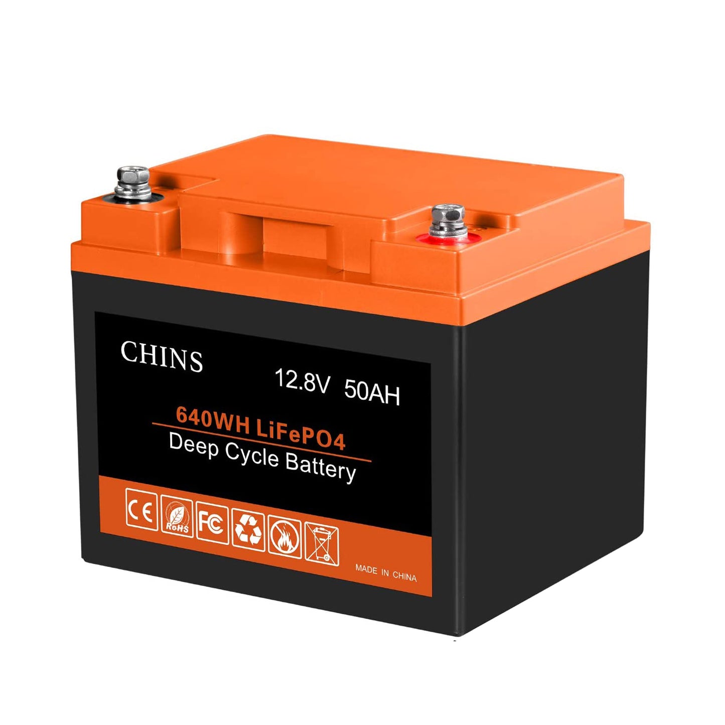 CHINS 12V 50AH LiFePO4 Lithium Battery - Built-in 50A BMS, Perfect for Replacing Most of Backup Power, Home Energy Storage and Off-Grid etc.