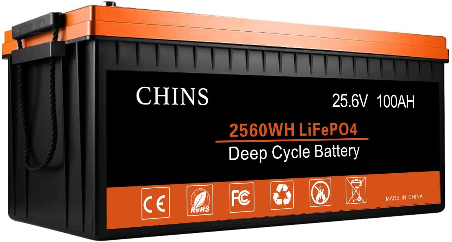 CHINS 100AH Smart 12.8V LiFePO4 Lithium Bluetooth Self-Heating Battery w/  Built-in 100A BMS