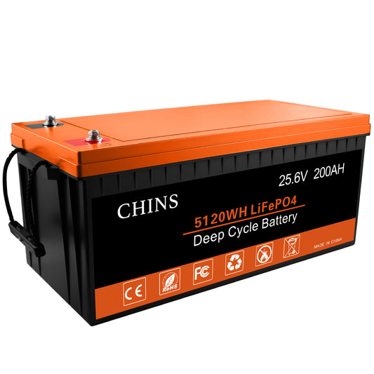 CHINS Bluetooth 24V 200Ah LiFePO4 Battery, Built-in 200A BMS, 2000+ Cycles, Each battery Can Support 5120W Power Output