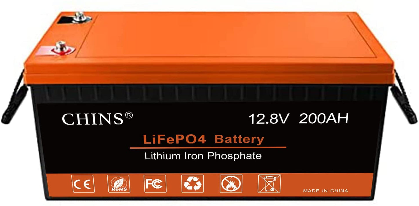 CHINS 12V 200AH LiFePO4 Lithium Battery - Built-in 100A BMS, Perfect for Replacing Most of Backup Power, Home Energy Storage and Off-Grid etc.