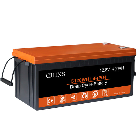 CHINS Bluetooth 12V 400Ah LiFePO4 Lithium Battery - Built-in 200A BMS, 2000+ Cycles, Each battery Can Support 5120W Power Output